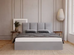 Łóżko tapicerowane 180x200 cm Drimmi z pojemnikiem jasnoszare velvet hydrofobowy