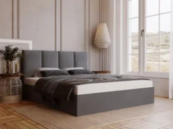 Łóżko tapicerowane 180x200 cm Drimmi z pojemnikiem ciemnoszare velvet hydrofobowy