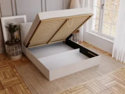 Łóżko tapicerowane 180x200 cm Drimmi z pojemnikiem szarobeżowe velvet hydrofobowy