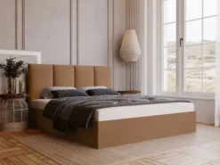 Łóżko tapicerowane 180x200 cm Drimmi z pojemnikiem rudobrązowe velvet hydrofobowy