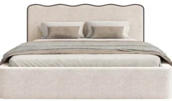 Łóżko tapicerowane 160x200 cm Duney jasnobeżowe plecionka