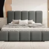 Łóżko tapicerowane 160x200 cm Fiftino z pojemnikiem na pościel ciemnoszare boucle