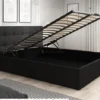 Łóżko tapicerowane 180x200 cm Laureno z pojemnikiem na pościel granatowe plecionka stelaż metalowy