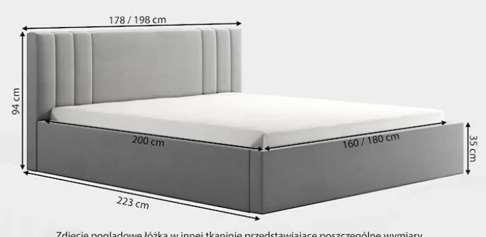 Łóżko tapicerowane 180x200 cm Lentella z pojemnikiem stelaż metalowy czarne