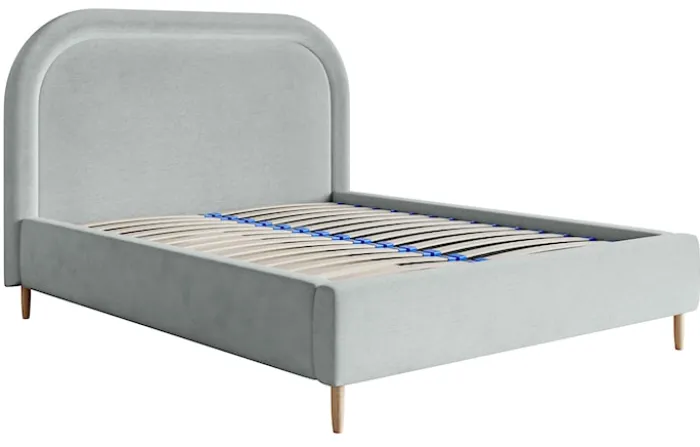 Łóżko tapicerowane 180x200 cm Loreo z pojemnikiem gołębie welur hydrofobowy