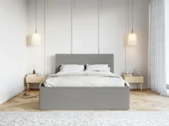 Łóżko tapicerowane 160x200 cm Lucera z pojemnikiem szare welur hydrofobowy