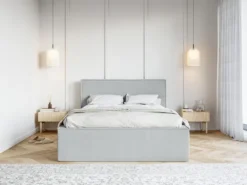 Łóżko tapicerowane 160x200 cm Lucera z pojemnikiem szare szenil