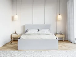 Łóżko tapicerowane 180x200 cm Lucera z pojemnikiem gołębie welur hydrofobowy