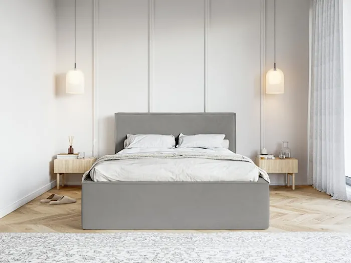 Łóżko tapicerowane 180x200 cm Lucera z pojemnikiem szare welur hydrofobowy