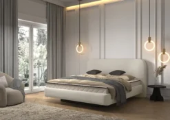 Łóżko tapicerowane 180x200 cm Nellado z pojemnikiem jasnobeżowe szenil