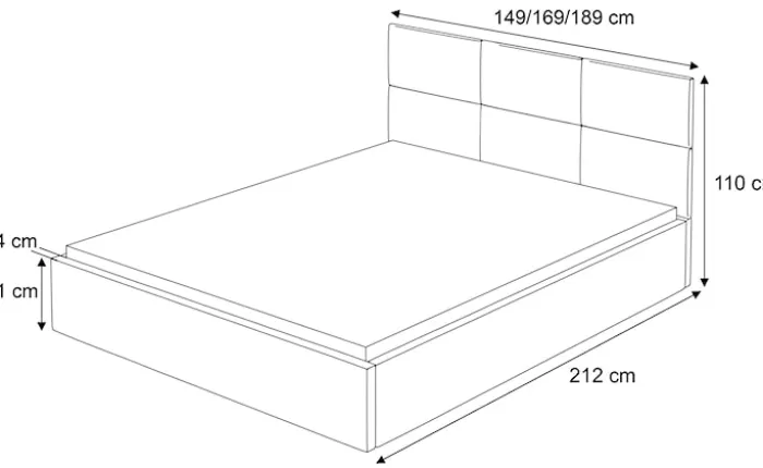 Łóżko tapicerowane 140x200 cm Nestio z pojemnikiem i metalowym stelażem jasnoszary welur