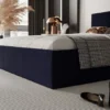 Łóżko tapicerowane 140x200 cm Nestio z pojemnikiem i metalowym stelażem granatowy welur