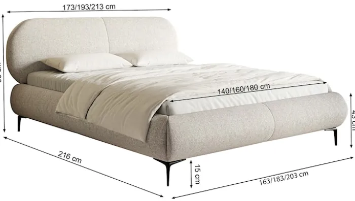 Łóżko tapicerowane 140x200 cm Ovalle z pojemnikiem stelaż metalowy granatowe plecionka hydrofobowa nóżki złote