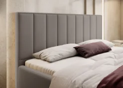 Łóżko tapicerowane 180x200 cm Rinus beżowe w tkaninie hydrofobowej