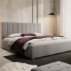 Łóżko tapicerowane 180x200 cm Rinus z pojemnikiem jasnobeżowe w tkaninie hydrofobowej