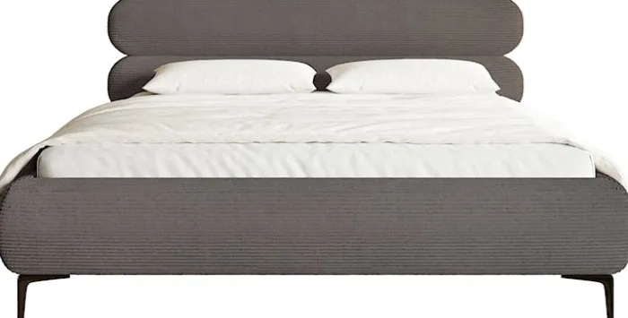 Łóżko tapicerowane 160x200 cm Roule Cord z pojemnikiem stelaż metalowy szare sztruks nóżki czarne