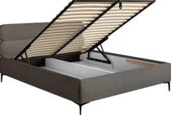 Łóżko tapicerowane 160x200 cm Roule Cord z pojemnikiem stelaż metalowy szare sztruks nóżki czarne