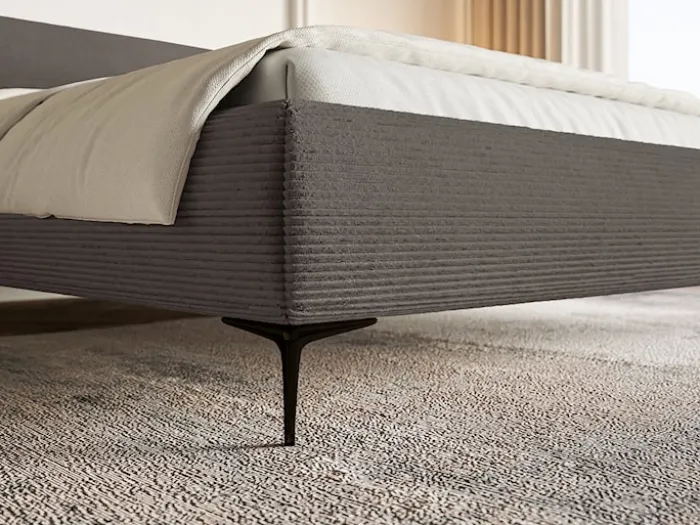 Łóżko tapicerowane 160x200 cm Roule Cord z pojemnikiem stelaż metalowy szare sztruks nóżki czarne