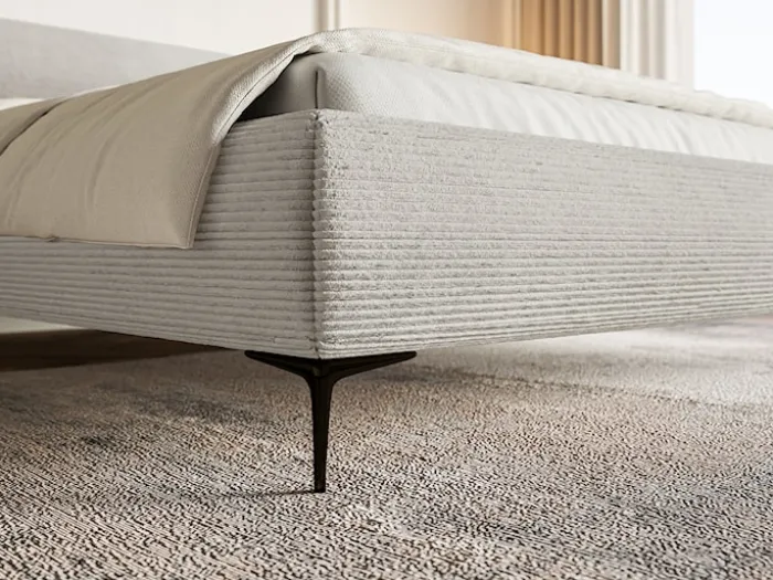 Łóżko tapicerowane 160x200 cm Roule Cord z pojemnikiem stelaż metalowy szarobeżowe sztruks nóżki czarne