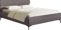 Łóżko tapicerowane 160x200 cm Roule Cord z pojemnikiem stelaż metalowy brązowe sztruks nóżki czarne