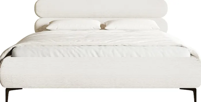 Łóżko tapicerowane 160x200 cm Roule Cord kremowe sztruks nóżki czarne