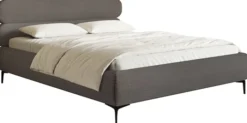 Łóżko tapicerowane 180x200 cm Roule Cord szare sztruks nóżki czarne