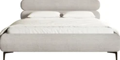 Łóżko tapicerowane 180x200 cm Roule Cord szarobeżowe sztruks nóżki czarne