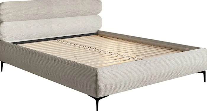Łóżko tapicerowane 180x200 cm Roule Cord szarobeżowe sztruks nóżki czarne