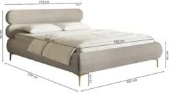 Łóżko tapicerowane 180x200 cm Roule Cord szarobeżowe sztruks nóżki czarne