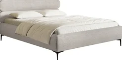 Łóżko tapicerowane 180x200 cm Roule Cord szarobeżowe sztruks nóżki czarne