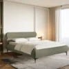 Łóżko tapicerowane 180x200 cm Roule Cord oliwkowe sztruks nóżki czarne