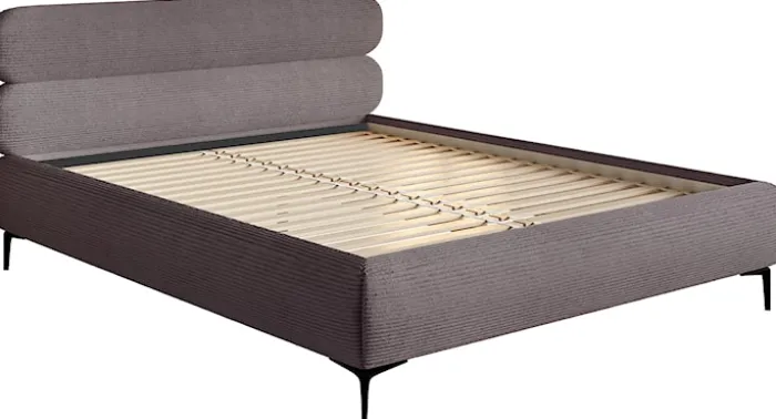 Łóżko tapicerowane 180x200 cm Roule Cord brązowe sztruks nóżki czarne