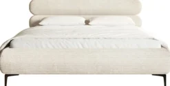 Łóżko tapicerowane 180x200 cm Roule Cord jasnobeżowe sztruks nóżki czarne