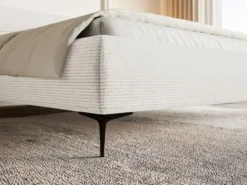 Łóżko tapicerowane 180x200 cm Roule Cord kremowe sztruks nóżki czarne