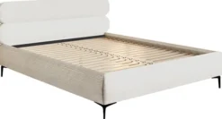 Łóżko tapicerowane 180x200 cm Roule Cord kremowe sztruks nóżki czarne