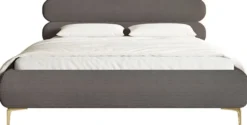 Łóżko tapicerowane 160x200 cm Roule Cord z pojemnikiem stelaż metalowy szare sztruks nóżki złote