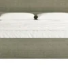 Łóżko tapicerowane 160x200 cm Roule Cord z pojemnikiem stelaż metalowy oliwkowe sztruks nóżki złote