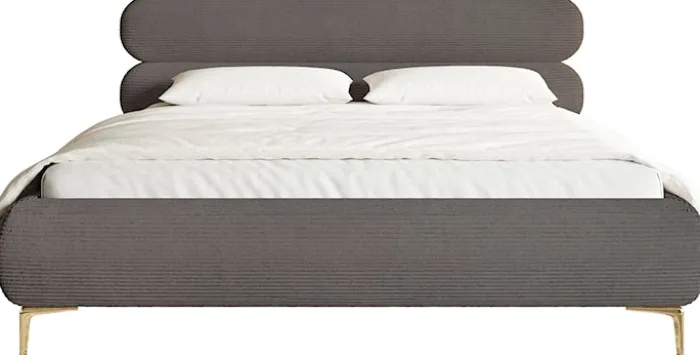 Łóżko tapicerowane 160x200 cm Roule Cord szare sztruks nóżki złote