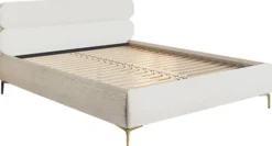 Łóżko tapicerowane 180x200 cm Roule Cord kremowe sztruks nóżki złote