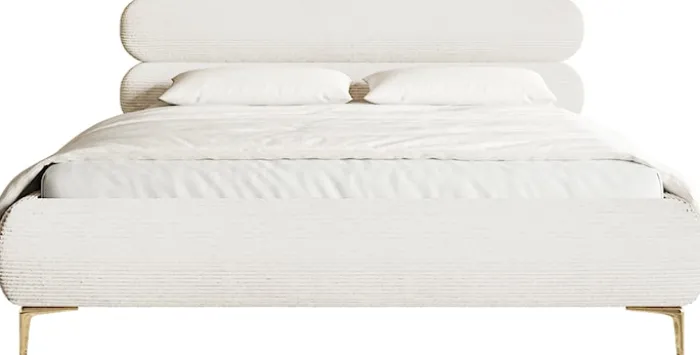 Łóżko tapicerowane 180x200 cm Roule Cord kremowe sztruks nóżki złote