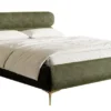 Łóżko tapicerowane 140x200 cm Roule oliwkowe szenil nóżki złote