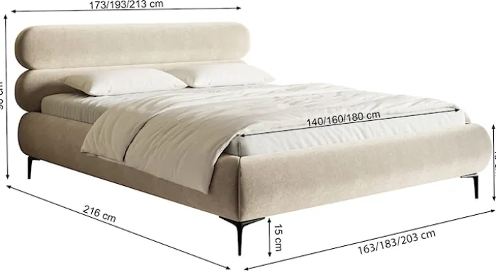 Łóżko tapicerowane 180x200 cm Roule szarobeżowe szenil nóżki złote