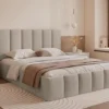 Łóżko tapicerowane 180x200 cm Sarafino z pojemnikiem na pościel szarobeżowe welur stelaż metalowy