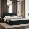 Łóżko tapicerowane 160x200 cm Soave II z pojemnikiem i metalowym stelażem ciemnozielony welur