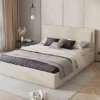 Łóżko tapicerowane 140x200 cm Soave z pojemnikiem i metalowym stelażem kremowy welur