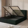 Łóżko tapicerowane 180x200 cm Soave z pojemnikiem i metalowym stelażem ciemnozielony welur