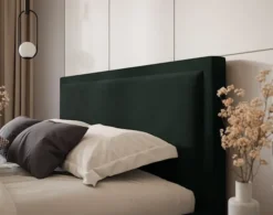 Łóżko tapicerowane 180x200 cm Soave z pojemnikiem i metalowym stelażem ciemnozielony welur