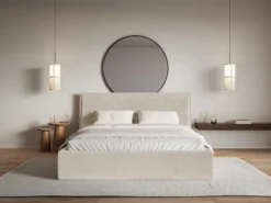Łóżko tapicerowane 180x200 cm Softie beżowe welur hydrofobowy