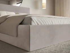 Łóżko tapicerowane 180x200 cm Softie Slim szarobrązowe welur hydrofobowy
