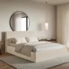 Łóżko tapicerowane 140x200 cm Softie Slim z pojemnikiem jasnobeżowe szenil stelaż metalowy